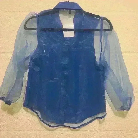 NWT Brach Brach Women's Sheer Blue Button-Up Blouse – Size XS - Picture 6 of 9